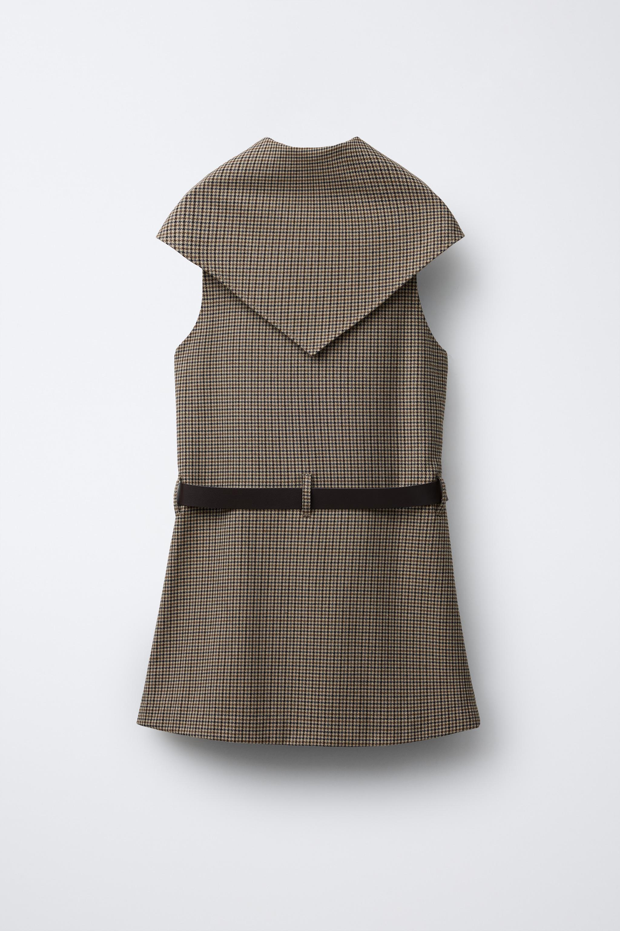 PLAID PINAFORE DRESS WITH DETACHABLE SCARF